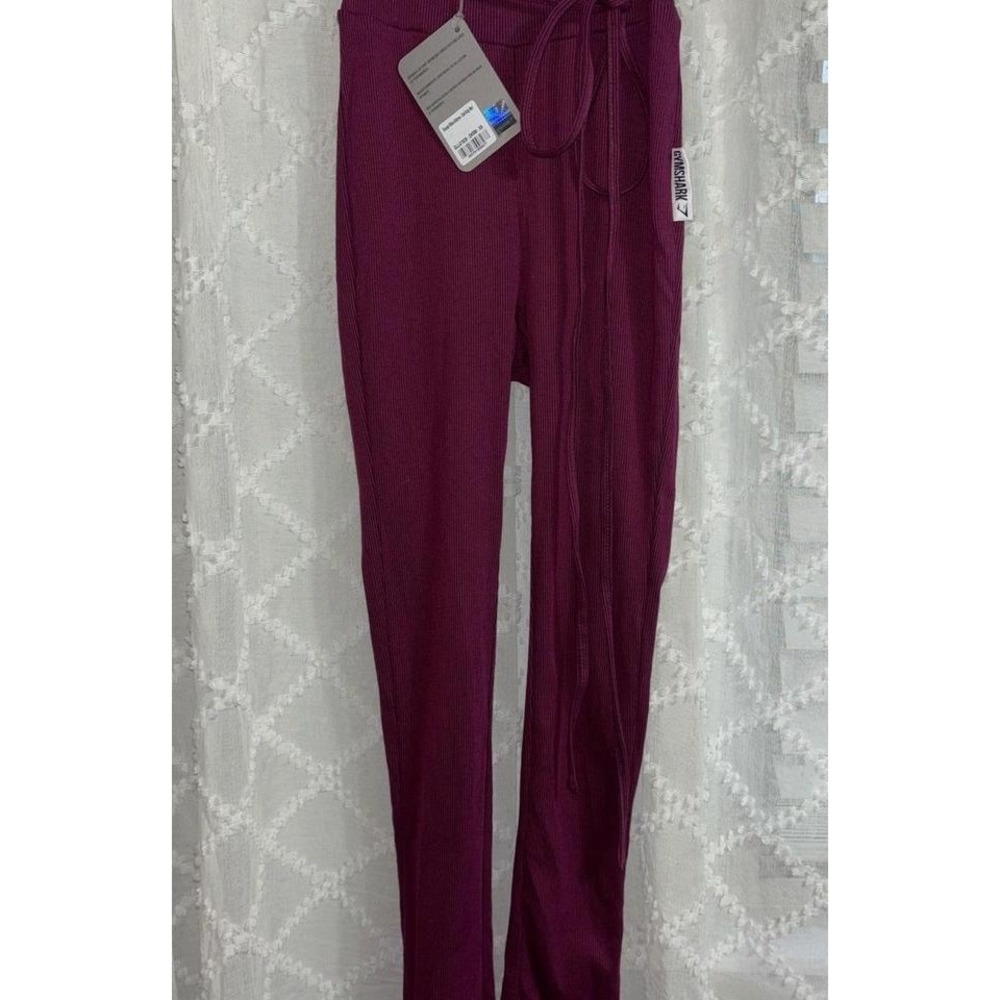 Gymshark Elevate Ribbed Leggings Deep Plum Purple High Waist Tie Wrap S NWT‎